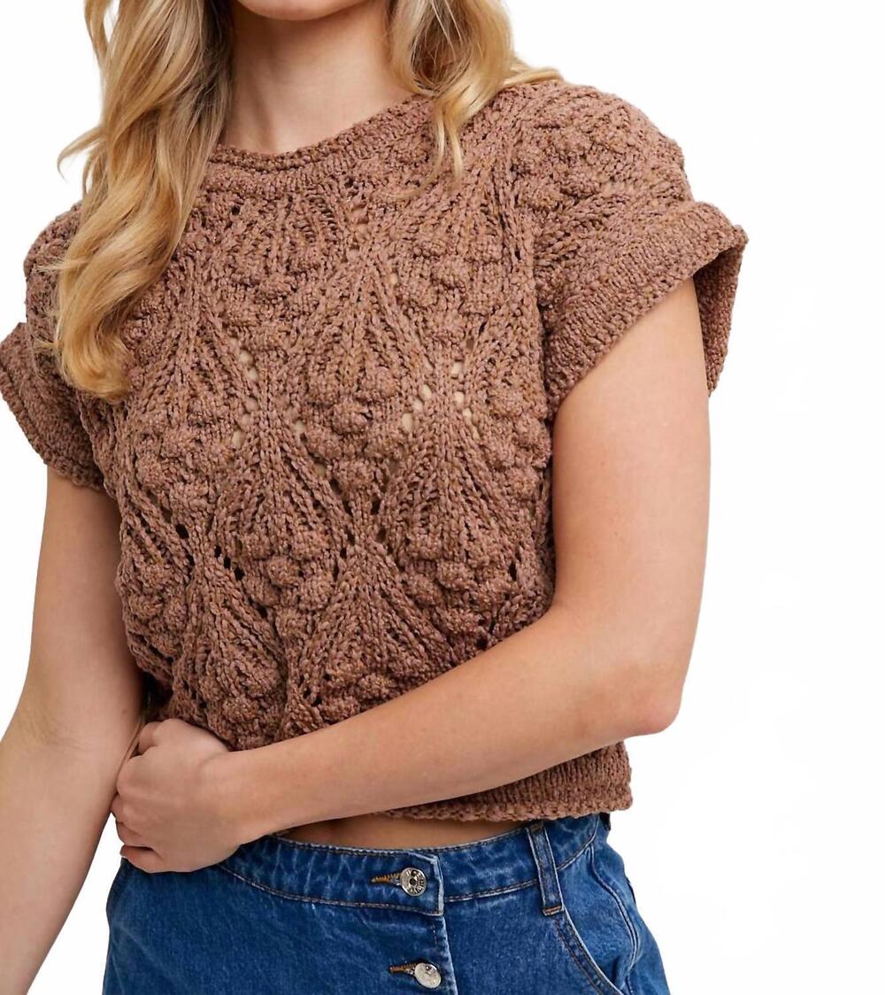 NEW BLUIVY short sleeve cropped knit sweater in mocha
